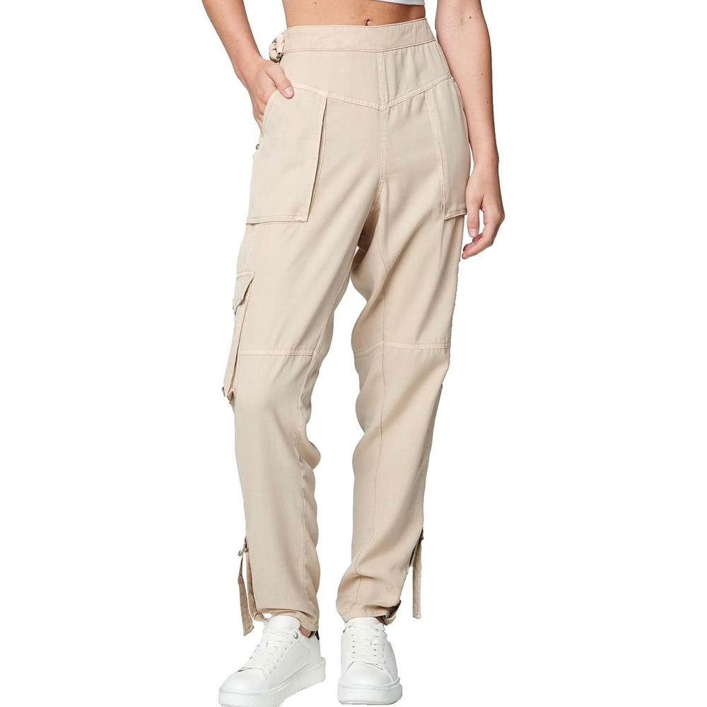 NWT BlankNYC Women Tan Cargo Pants Elastic Waist Ankle Medium lightweight luxury